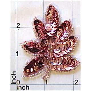 Leaf with Dark Pink Sequins and Beads 2.5" x 2"