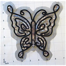 Load image into Gallery viewer, Butterfly Silver Sequins with Black Trim 6.5&quot; x 6.5&quot;