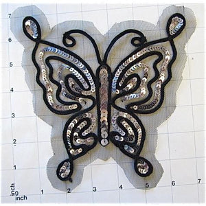 Butterfly Silver Sequins with Black Trim 6.5" x 6.5"