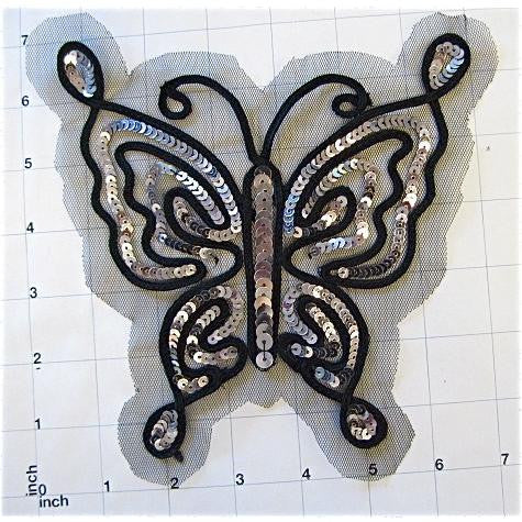 Butterfly Silver Sequins with Black Trim 6.5