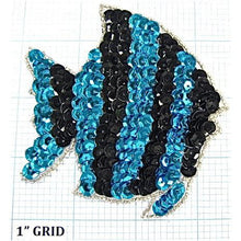 Load image into Gallery viewer, Fish with Black and Turquoise Sequins and Silver Beads 3.75&quot; x 3.5&quot;