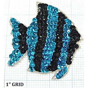 Fish with Black and Turquoise Sequins and Silver Beads 3.75" x 3.5"