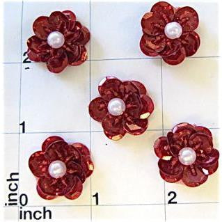 Flower Set of Red with Pearl Center 1"