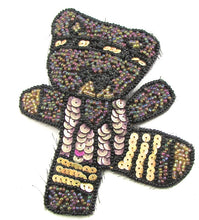 Load image into Gallery viewer, Bear doing Aerobics with Purple and Peach Sequins and Dark Moonlight Beads 4&quot; x 3.5&quot;