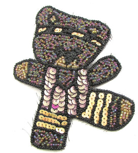 Bear doing Aerobics with Purple and Peach Sequins and Dark Moonlight Beads 4" x 3.5"