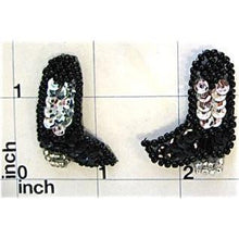 Load image into Gallery viewer, Pair Boot Cowboy with Black and Silver Sequins and Beads 1.5&quot;
