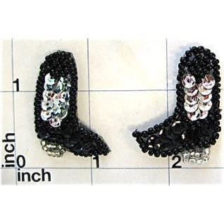 Pair Boot Cowboy with Black and Silver Sequins and Beads 1.5