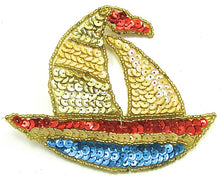 Load image into Gallery viewer, Sailboat with Multi-Colored Sequins and Beads 4&quot; x 4.75&quot;