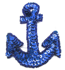 Anchor Royal Blue Sequins Small 5" x 3.5" - Sequinappliques.com