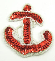 Anchor with Red Sequins and White Beads 2.5