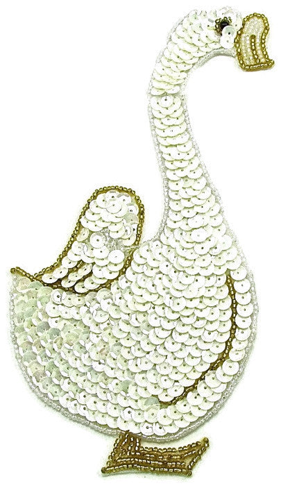 Swan with White and Gold Sequins and Beads 8"x 4"