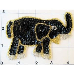 Elephant with Gold Trim Black Sequins 4" x 3"