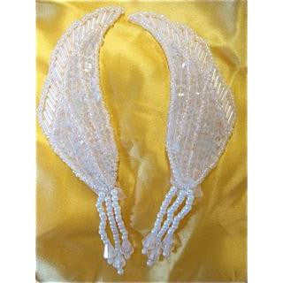 Epaulet Wing Shaped Pair with White Sequins and Beads 5" x 1"