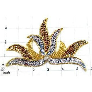 Designer Motif with Gold and Silver Sequins and Beads, Center Rhinestone 5.5" x 3.5"