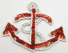 Load image into Gallery viewer, Anchor Blue Sequins White Beads 3&quot; x 3.75&quot; - Sequinappliques.com