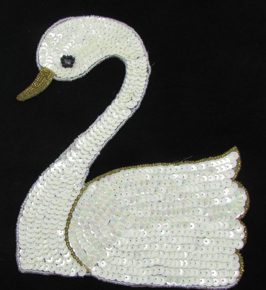 Swan with White or Black Sequins and Gold and Silver Beads 7" x 6" Choice of White or Black Sequins