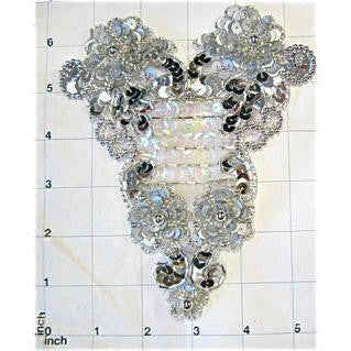 Designer Motif Accent with Silver and Iridescent Sequins and Silver Beads 6.5"