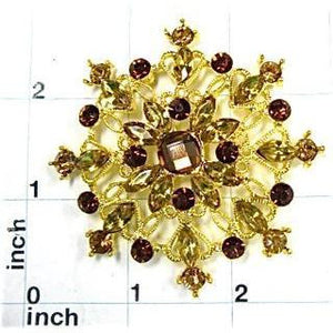 Designer FAux Jeweled Ornament with Pin and Gold and Bronze rhinestones 3"