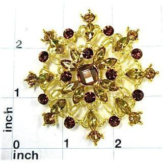 Designer FAux Jeweled Ornament with Pin and Gold and Bronze rhinestones 3