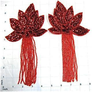 Epaulet Pair Red Sequin and Beaded 9" X 5"