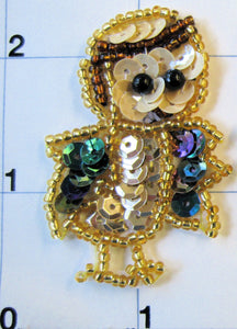 Owl pair with moonlite and gold sequins 2" x 1.25"