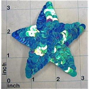 Star, turquoise, all sequin, 3"