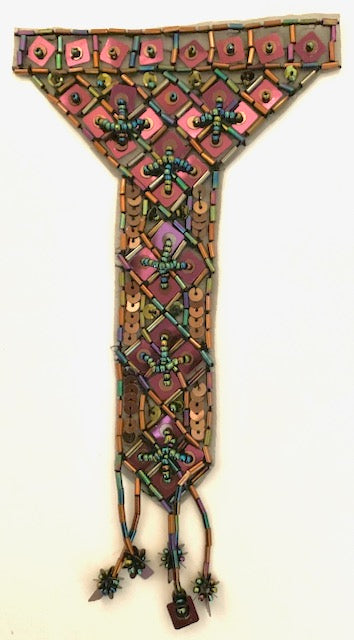 Designer Motif Maroon/purplish Square Sequins and Moonlite Beads 7" x 4"