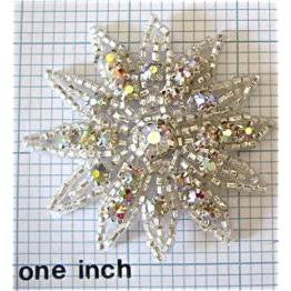 Flower with Silver Beads and Rhinestones 2.25" x 2.25 "