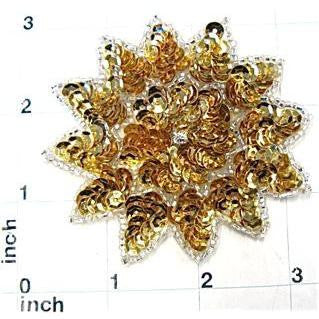 Flower - Gold Sequins with Rhinestone 3" x 3"