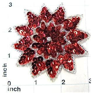 Flower with Red and Silver Beads and Sequins 3