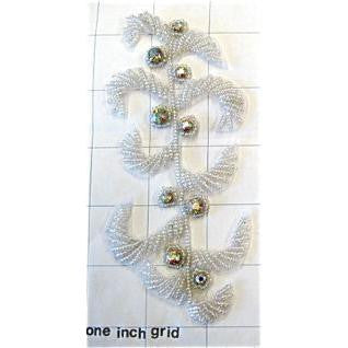 Designer Motif with White Beads with 2 Sizes Silver Rhinestones 5.5