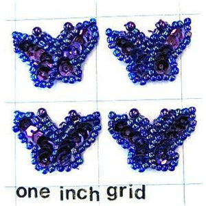 Butterfly set of Dark Blue Sequins and Beads. Set of 4. 1"
