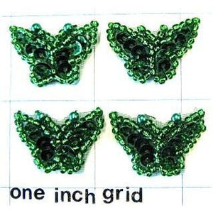 Butterfly Set of 4 Green Sequins and Beads 1" x 1"