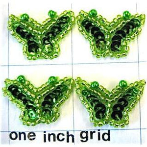 Butterfly Set of 4 Lime Green Sequins and Beads 1" x 1"