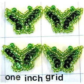 Butterfly Set of 4 Lime Green Sequins and Beads 1
