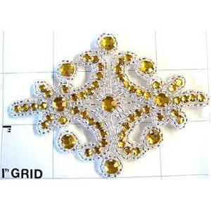 Designer Motif with Gold Rhinestones and Silver Beads 4" x 3"