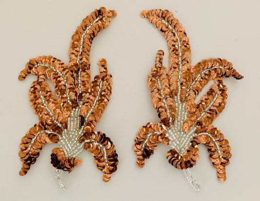 Leaf Pair with Bronze Sequins and Silver Beads 6" x 3"