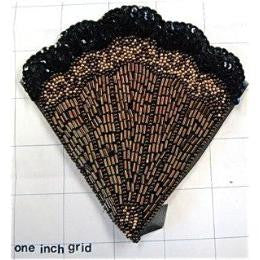 Fan Exotic Black and Bronze Beads and Sequins 5" x 5"