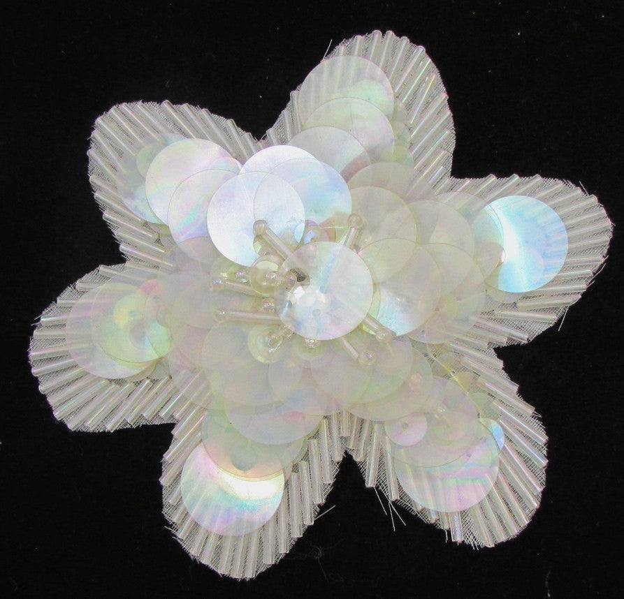 Flower with Iridescent Beads and Sequins and Rhinestone 4.5"