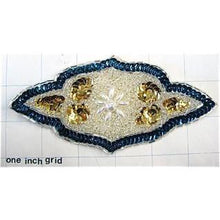 Load image into Gallery viewer, Designer Applique with Turquoise gold Sequins and Perlsand clear beads 6&quot; x 3&quot;
