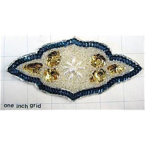 Designer Applique with Turquoise gold Sequins and Perlsand clear beads 6" x 3"