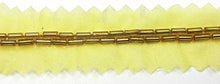 Load image into Gallery viewer, Trim with Two Rows of Gold Bugle Beads with netting for Sewing 1/8&quot; Wide