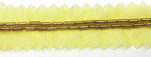 Trim with Two Rows of Gold Bugle Beads with netting for Sewing 1/8" Wide