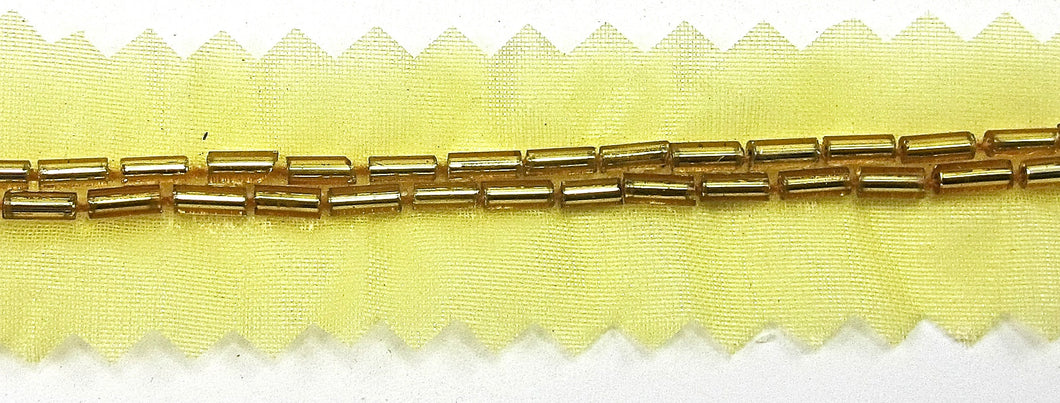 Trim with Two Rows of Gold Bugle Beads with netting for Sewing 1/8