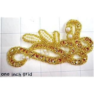 Design Motif with Gold Sequins, Gold Beads and Pearls 4" x 2.5"