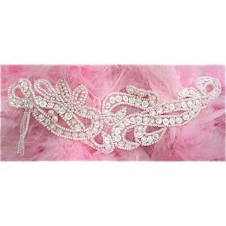 Design Motif White Neckline Bridal Costume with Pearls, Sequins and Beads 8" x 2.5"