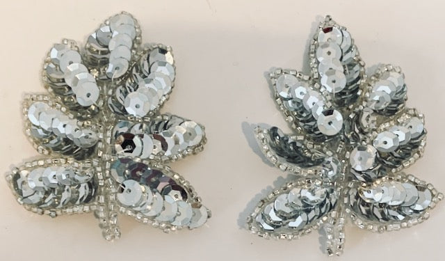 Leaf Pair with Silver Sequins and Beads 2.5