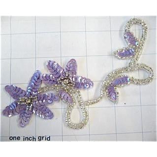 Flower with Lavender Sequins Rhinestones Silver Beads 6" x 4.5"