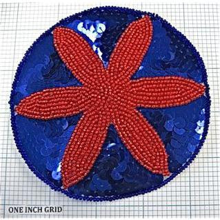 Starfish 6 point with Red and Blue Sequins and Beads 4.5"