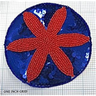 Starfish 6 point with Red and Blue Sequins and Beads 4.5
